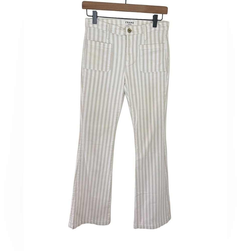 Frame Cream Striped Flare Jeans